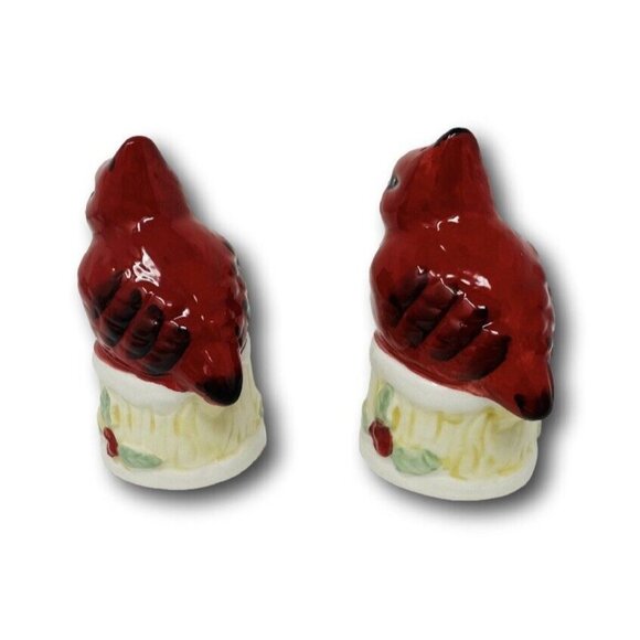 Godinger Gatherings Salt & Pepper Christmas Set Red Cardinal Holiday Ceramic - Picture 4 of 8